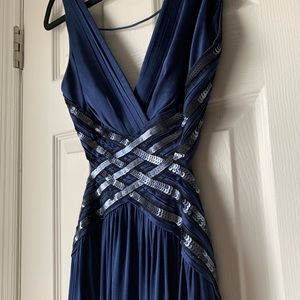 BCBG XS Navy Gown with Sequins